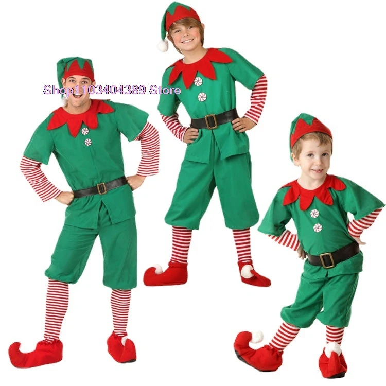 New Christmas Children's and Adult Christmas Costumes Santa Claus Green Elf Costumes Cosplay Christmas performance Outfits