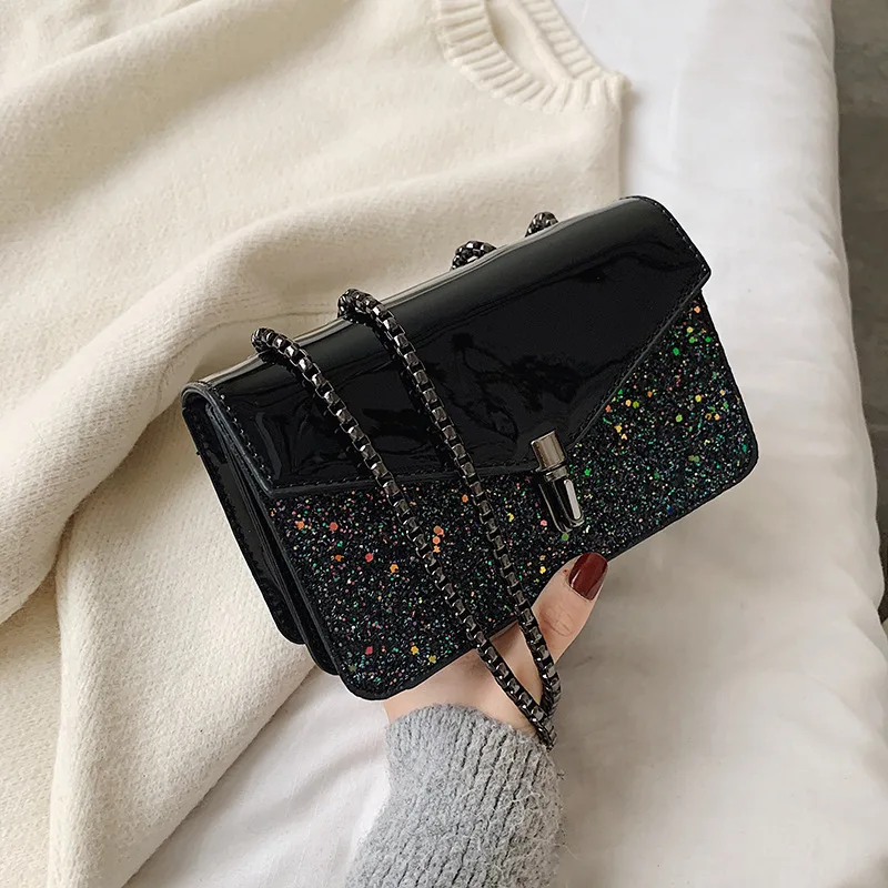 Sparkling small square bag 2026 spring new style patent leather shoulder bag crossbody fashion trend women's bag