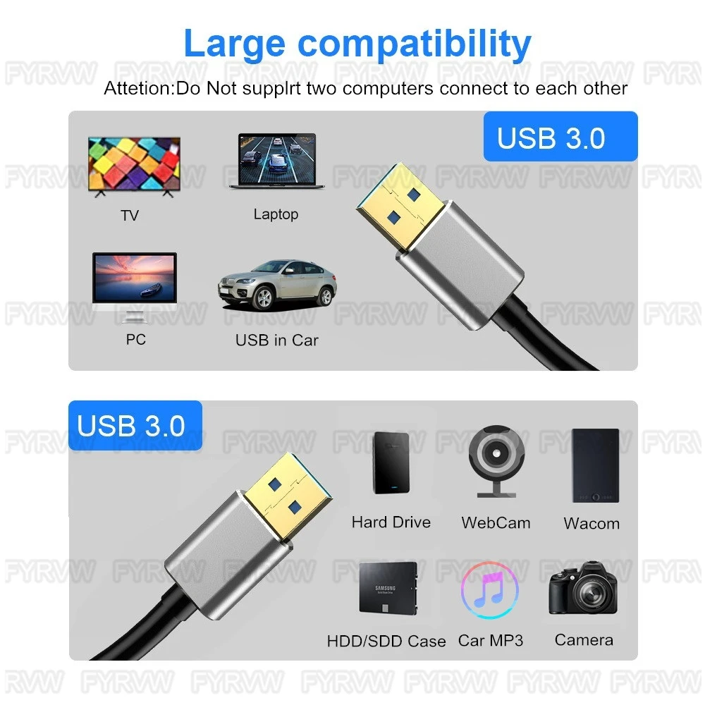 USB3.0 Type A Cable USB A Extension Cable Hard Drive Disk Cable For Radiator Webcom Camera PCI-E Extender Mining Riser Cable