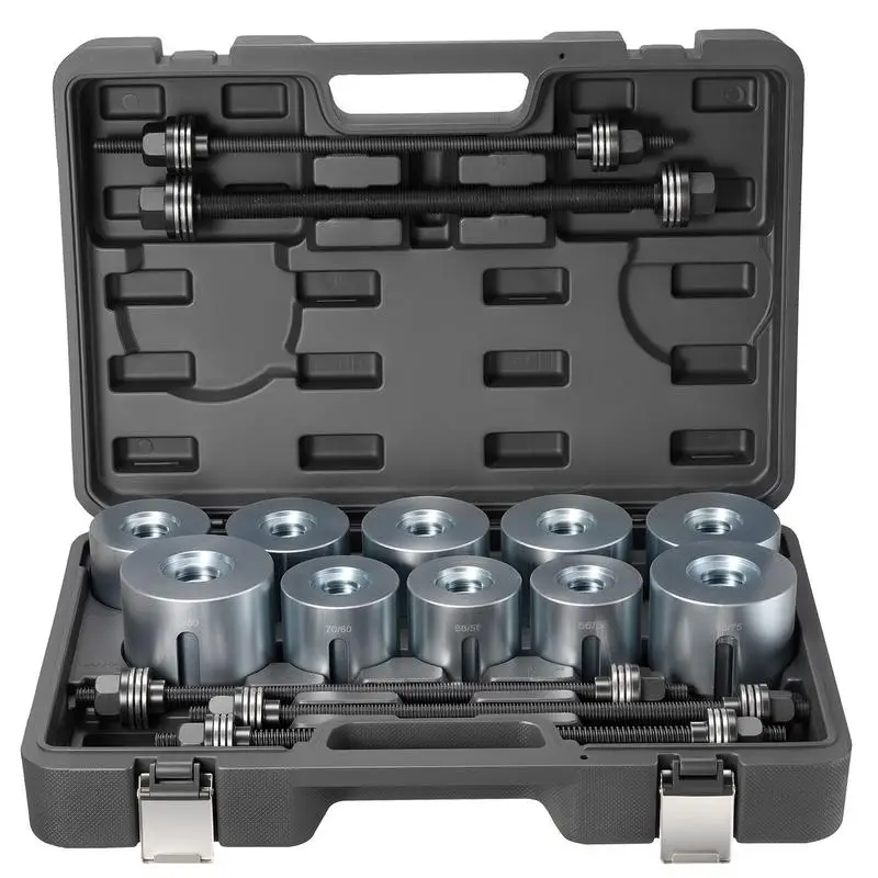 

Wheel bearing puller set, 27-piece. Tools for removing and installing steel bushings with carrying case, compatible with LCV and HGV engines, suitable for bushings, bearings and seals.
