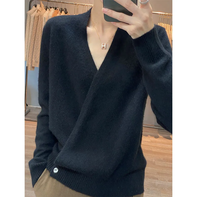 Japanese Kimono Cardigan Pure Wool Sweater Female Cross V-Neck Knitted Cardigan 2023 Spring and Autumn Loose Leggings Retro Top