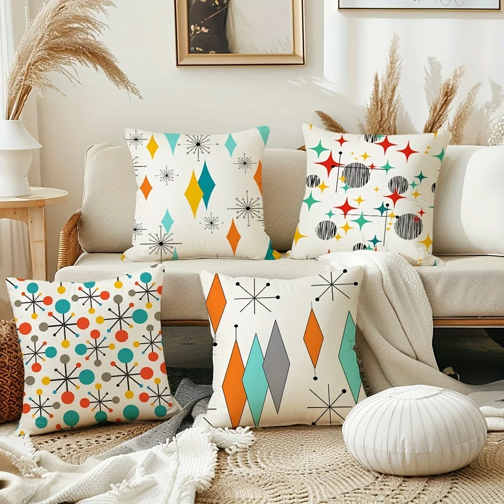 4-Piece Set, Modern Geometric Bohemian Abstract Pattern Cushion Cover, Chic Polka Dot Classic Art Home Decoration Pillowcase, *