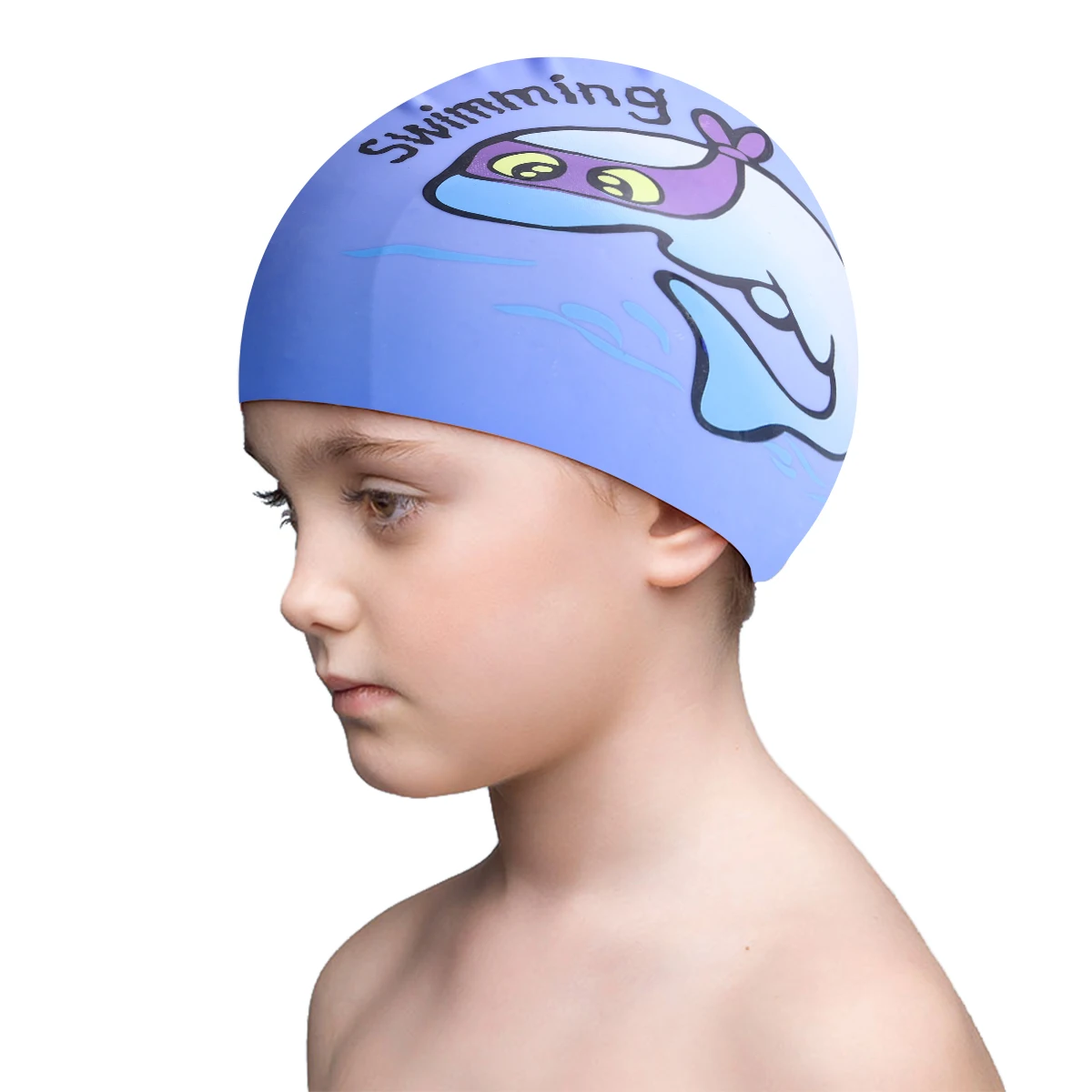 

Swimming Silicone Cap Waterproof Cartoon Pattern Blue Fish Swimming Hat Protect Hair Dry Gentle Non Irritating