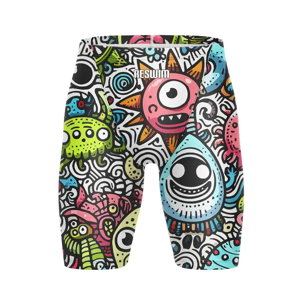 Cartoon Swim Jammer Endurance Athletic Training Swimsuit Mens Beach Swimming Trunks Lycra Swimwear Jammers GYM Tight Surf Shorts