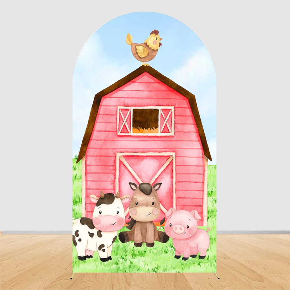 Cartoon Farm Animal Barn Arch Backdrop Cover Tractor Newborn Baby Shower Kids Birthday Party Arch Photography Background Decor