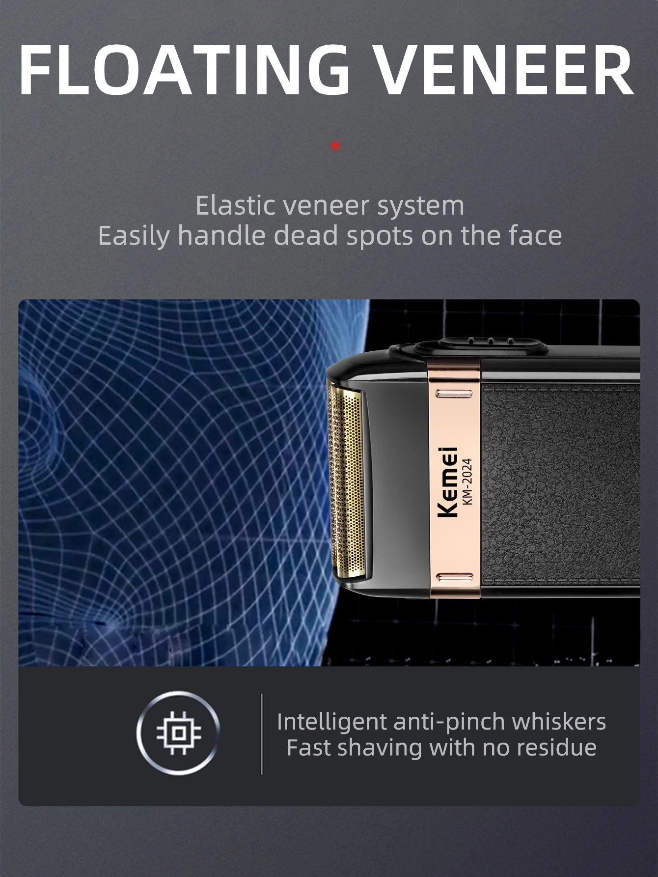 Kemei KM-2024 Elektrorasierer für Männer, kabelloser Rasierer mit zwei Klingen, wiederaufladbar, USB-Rasiermaschine, Friseur-Trimmer – Detail 3