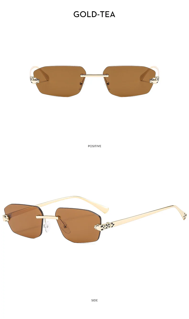 Beliebte Marke Braun Quadrat Frauen Sonnenbrille Mode Luxus Randlose Rechteck Sonnenbrille Weibliche Shades UV400 Vintage Brillen – Detail 14