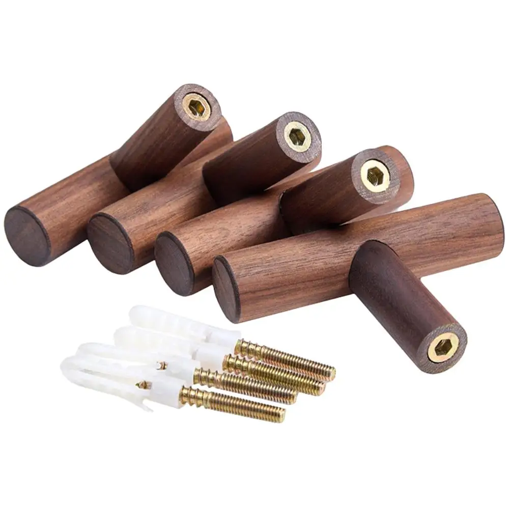 

4 Pcs Walnut Solid Wood Wall Light Brown Retro T shaped Coat Hat Hooks for Bedroom Bathroom Kitchen Decorative Storage Towel