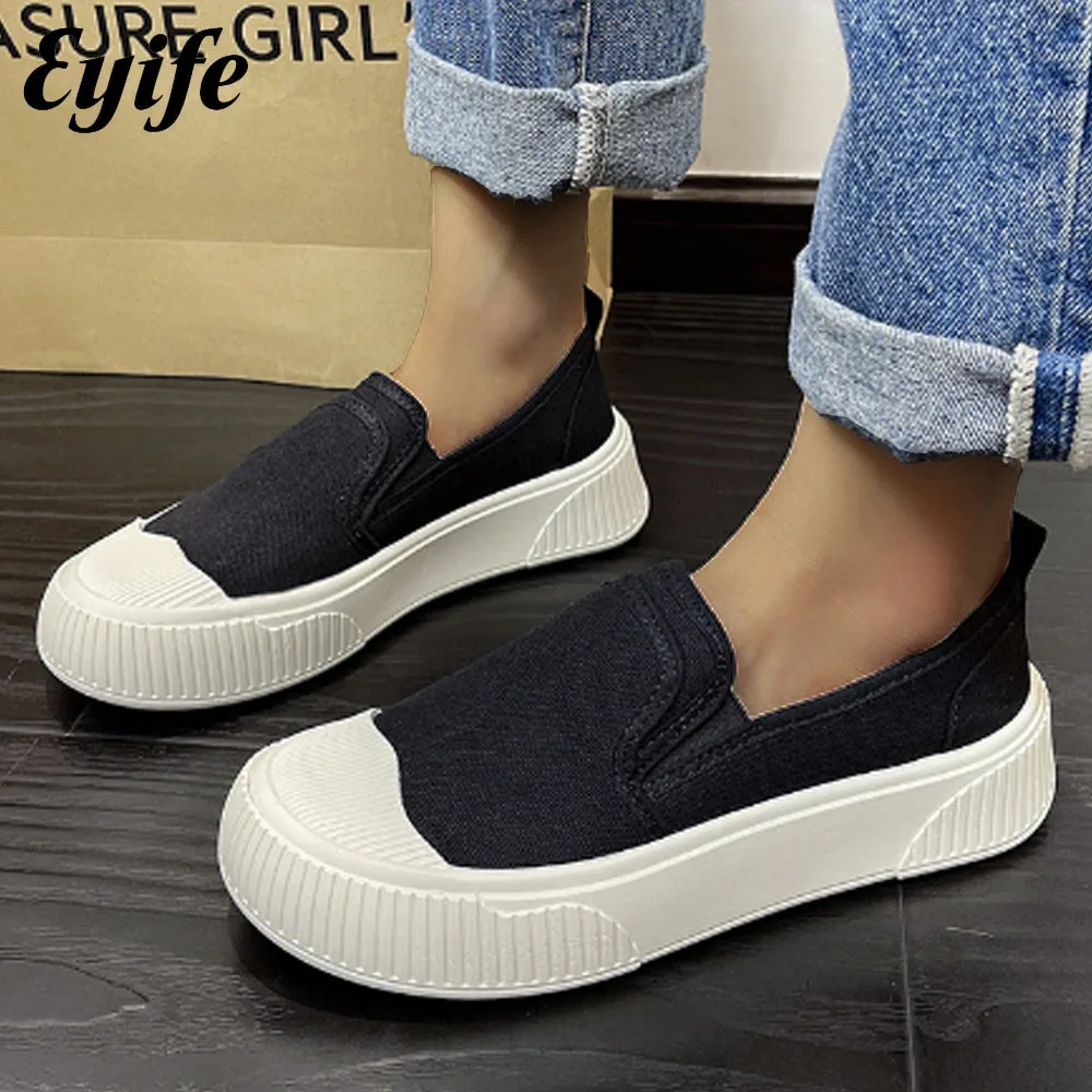 New Loafers Women 2024 Spring Shallow Ladies Patchwork Slip On Casual Canvas Shoes Outdoor Walking Running Flats Sneakers