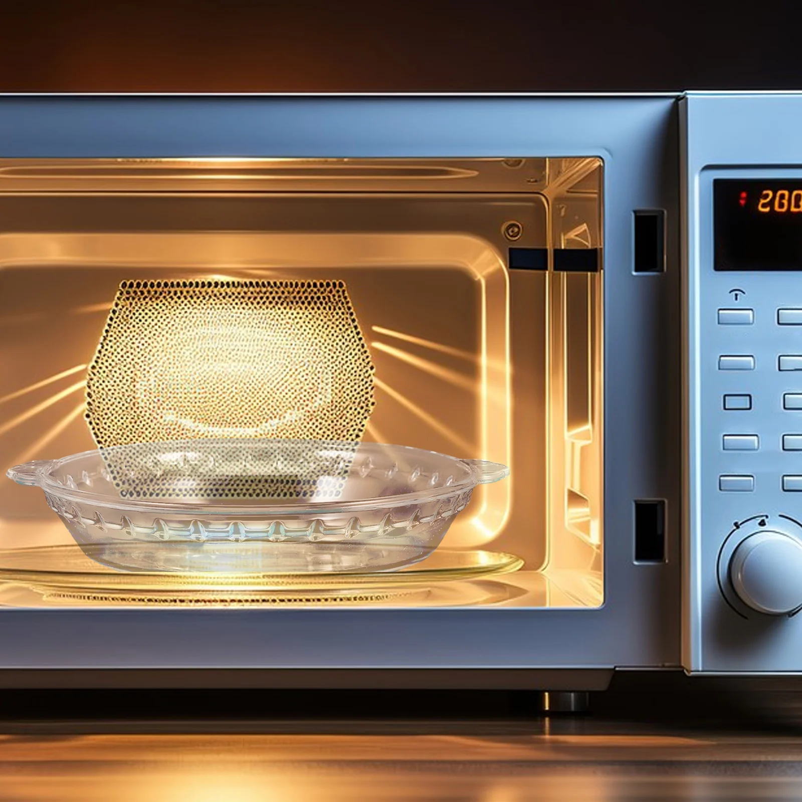 

1pc Glass Microwave Cover 9 Inch Round Deep Pie Plate Oven Safe Baking Dish Steamer Sushi Serving Tray Glass Bakeware