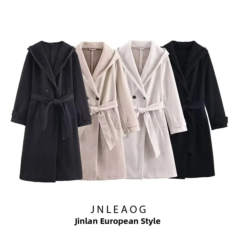 JNLEAOG Fashionable Soft Hooded Coat New Autumn Style Women's Clothing Street Style Long Sleeve Polyester Fiber Outerwear