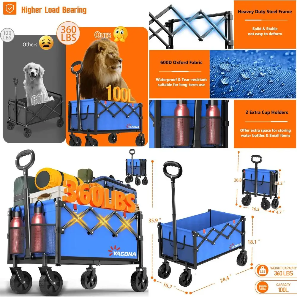 

Folding Utility Cart with Wheels for Grocery, Camping, Beach, and More in Blue