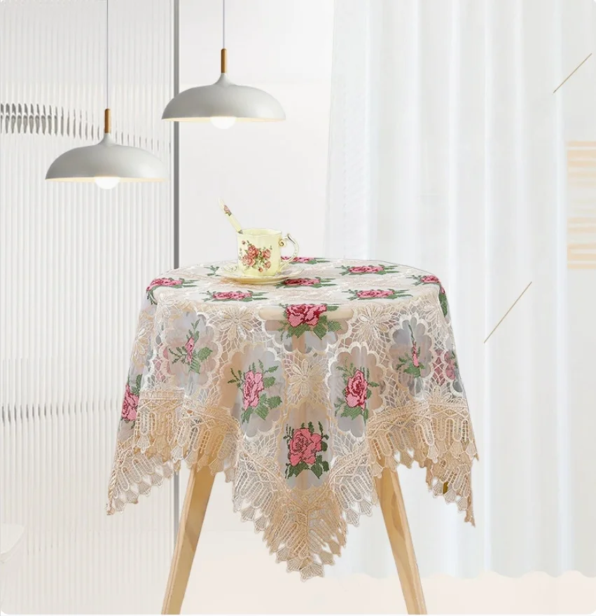 Lace Yarn Embroidery Tablecloth Dust‑proof Cover, Household Table Cover for Tea & Dining Table, Air Conditioner Dust Cover