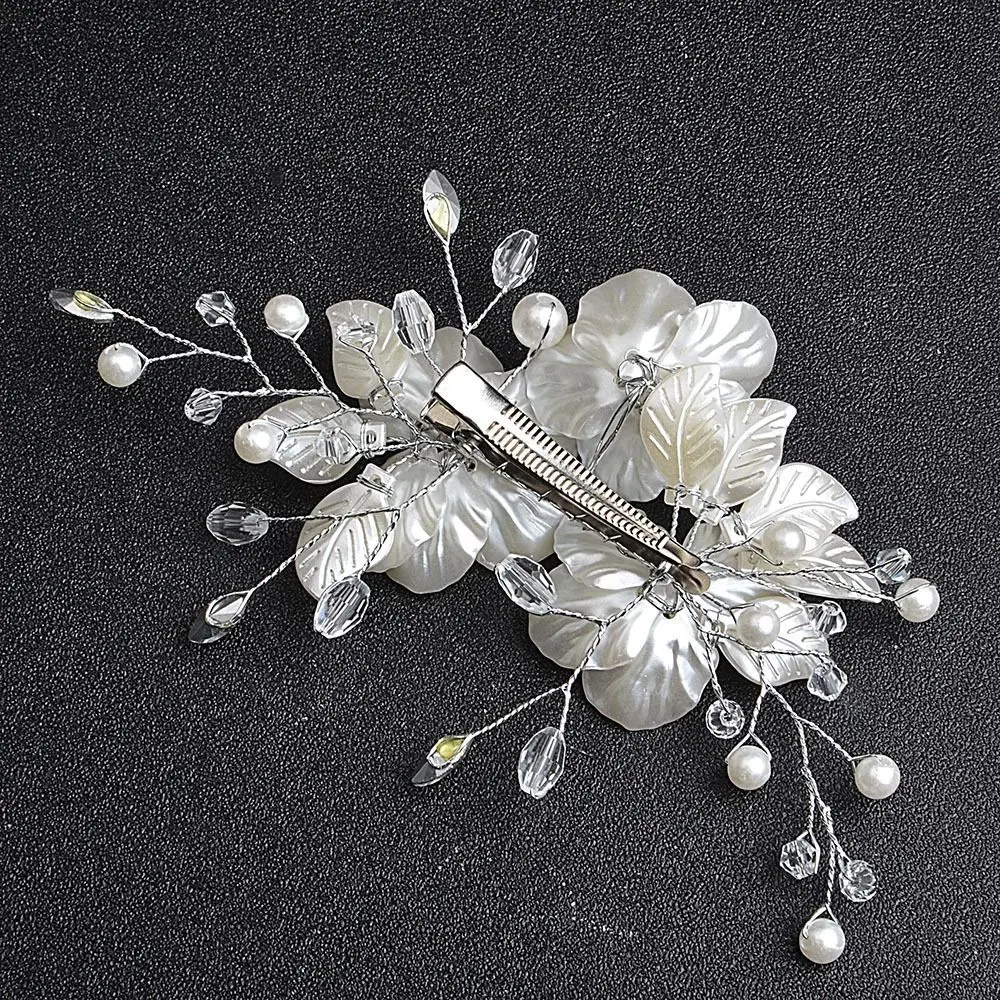 Exquisite Crystal Pearl Flower Bridal Headwear White Elegant Bride Headdress Luxury Handmade Wedding Hairpin Hair Accessories image 5