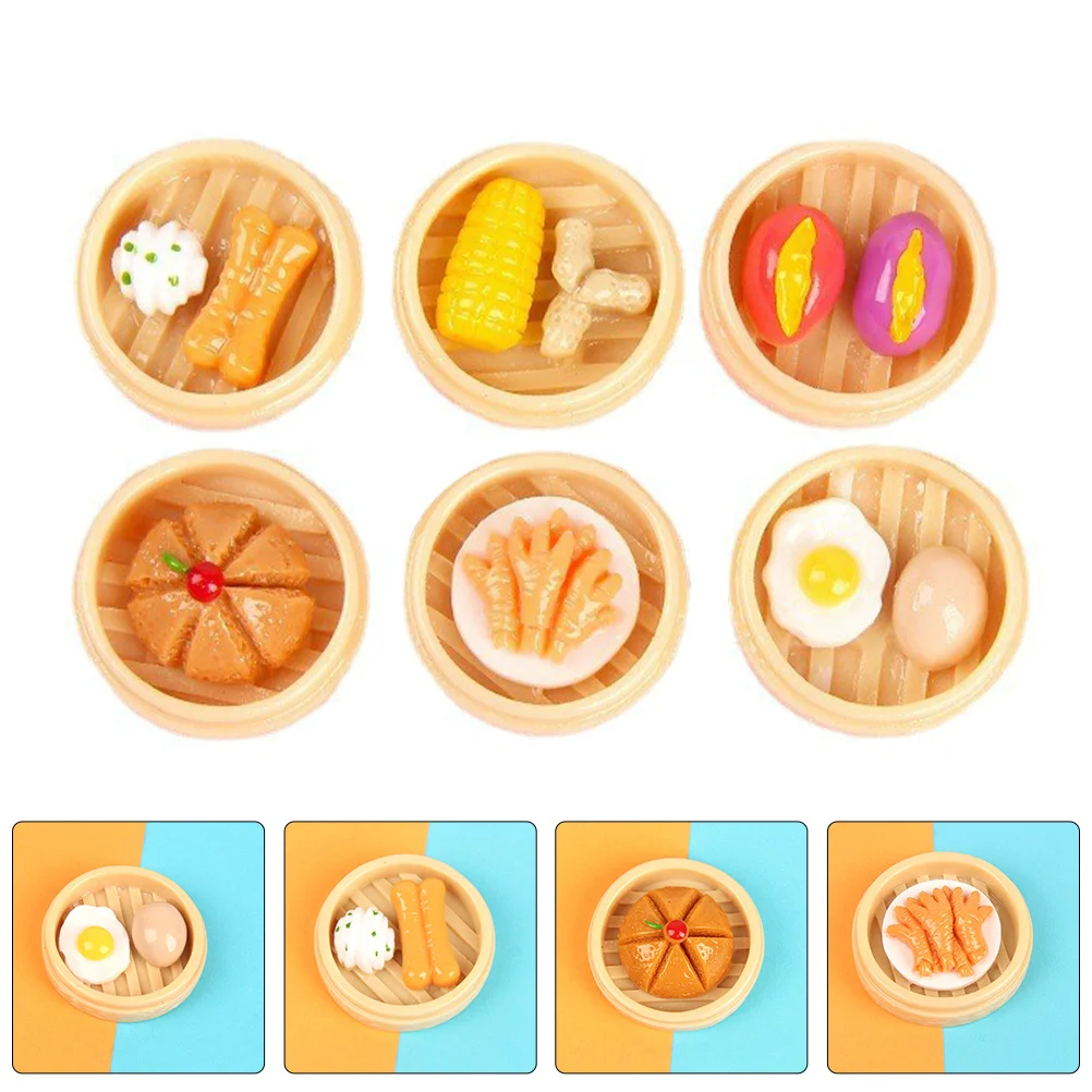6 pezzi di cibo finto al vapore mini artigianale decorativo per la cucina della casa delle bambole fotografia puntello set di cibo antipasti artificiale realistico
