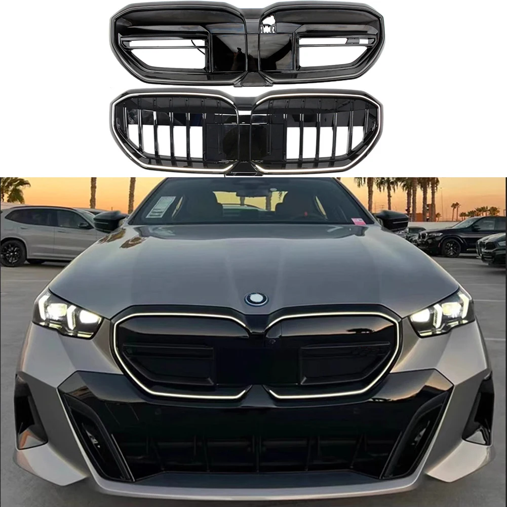 Glossy Black Front Grille Grill With/Without  LED Racing Grills For BMW 5 Series G60 i5 M60 G61 G68 520i 525i 530i 2023-2026