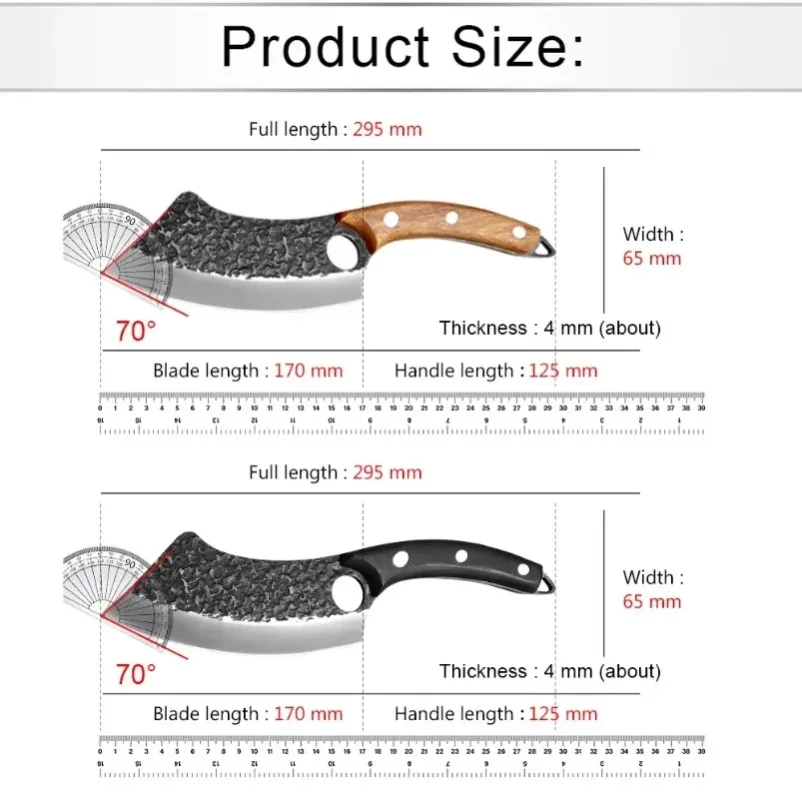 Wood Handle Slicing Knife with Finger Hole Full-Tang Kitchen Knife Meat Cleaver Chopping Vegetable Household Chef Butcher Knife