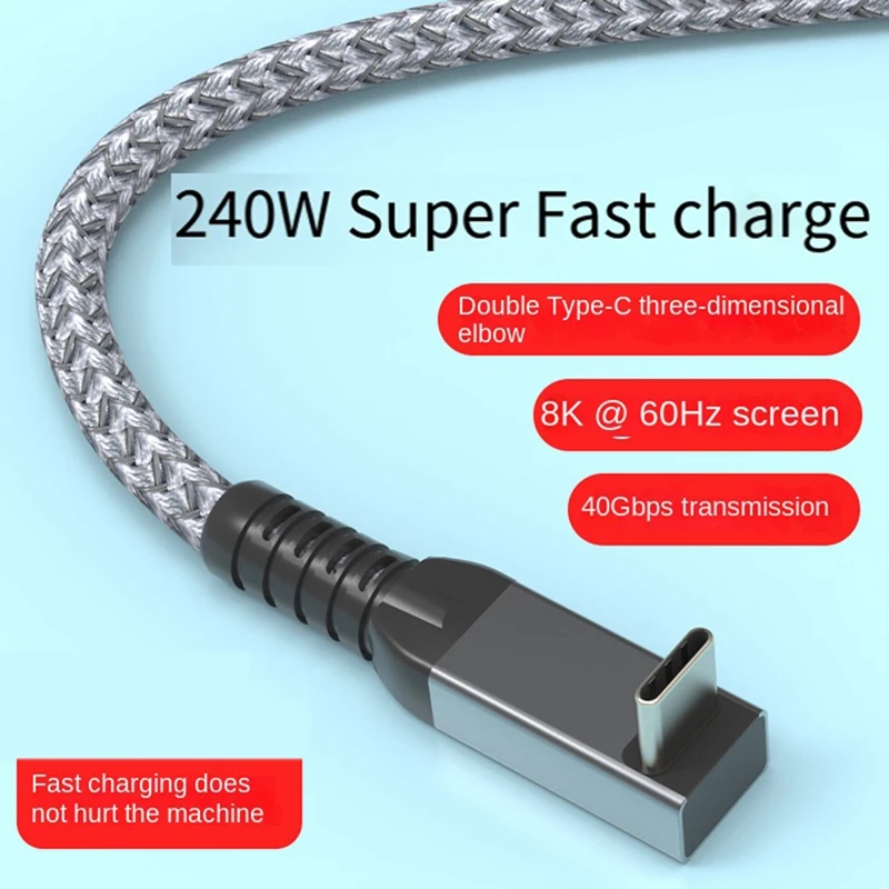 USB 4 Cable 90° Stereoscopic Elbow 40Gbps USB4 Type C Data Cable Fast Charging PD 240W, 8K Video Transfer