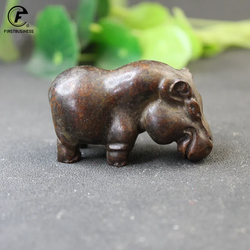 Heavy Hippo Small Statue Desk Ornaments Antique Copper Hippopotamus Animal Miniatures Figurines Tea Pets Home Decorations Crafts