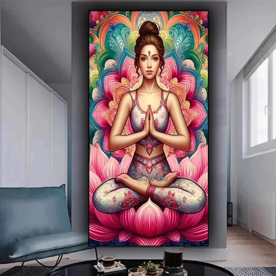 Yoga Meditation Spiritual Lotus Mandala Home Art Diamond Painting DIY Handmade Full Diamond Embroidery Mosaic Meditative Woman,