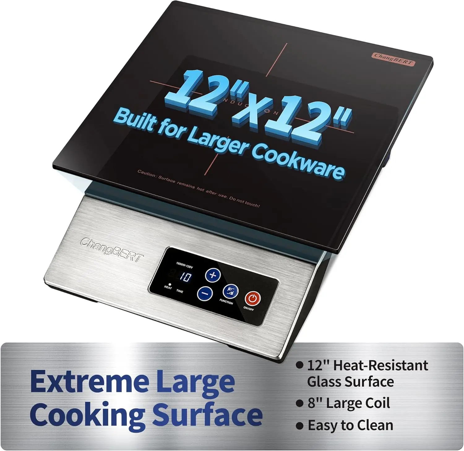 1800W Commercial Induction Cooktop, 8' Heating Coil, 12' Heat Resistant Surface, NSF Certified