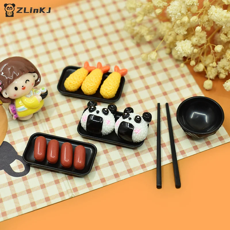 ▶1Set 1:6 Dollhouse Miniature Dinner Plate Bowl Chopsticks Tray Tableware Kitchen Model Decor Toy Doll House Accessories