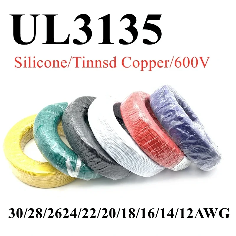 Electronic Wire UL3135 Silicone Insulation Tinned Copper 30 28 26 24 22 20 18 16 14 12 10 AWG High Temperature Resistant Cable