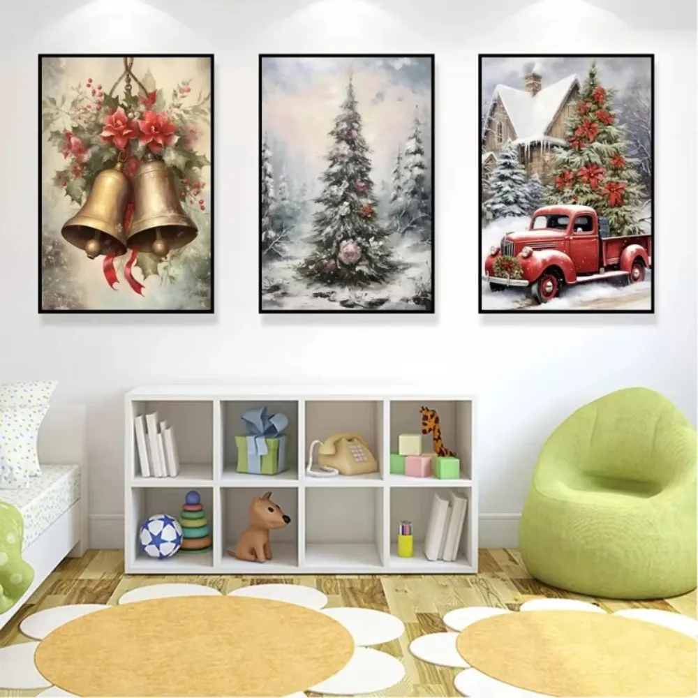 Vintage Holiday Christmas Santa Claus Winter Gingerbread Сottage Wall Art Posters Prints Canvas Painting for Room Home Decor