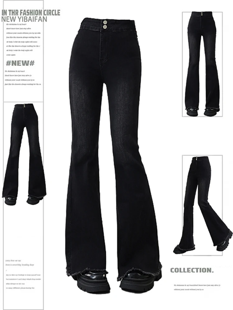 

Bla Elastic Hem Micro Flared Jeans Women's High Waist Spring New plus Size Pear ape Slimming Pants Comfortable Breathable