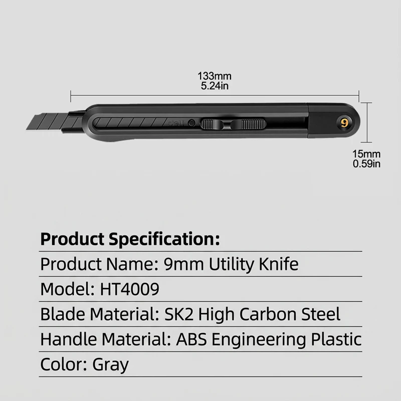 9mm Retractable Utility Knife, SK2 Blade, ABS Handle, Built-in Blade Breaker, Self-Locking, Heavy-Duty Box Cutter for Home
