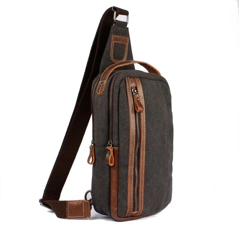 Wear-resistant canvas one-shoulder diagonal bag / men's outdoor sports small square bag 9.7 inch IPAD vertical square canvas bag