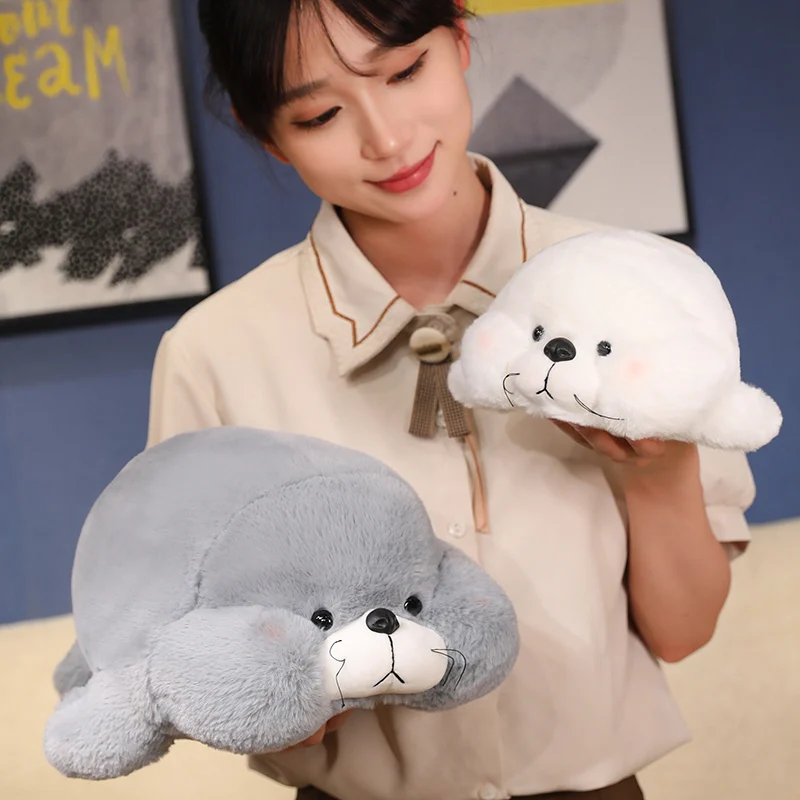 85cm Cute Cartoon Round Seal Plush Doll Pillow Soft White Gray Fat Sea Animal Long Beard Seal Plush Toy Home Decor Gift For Boys