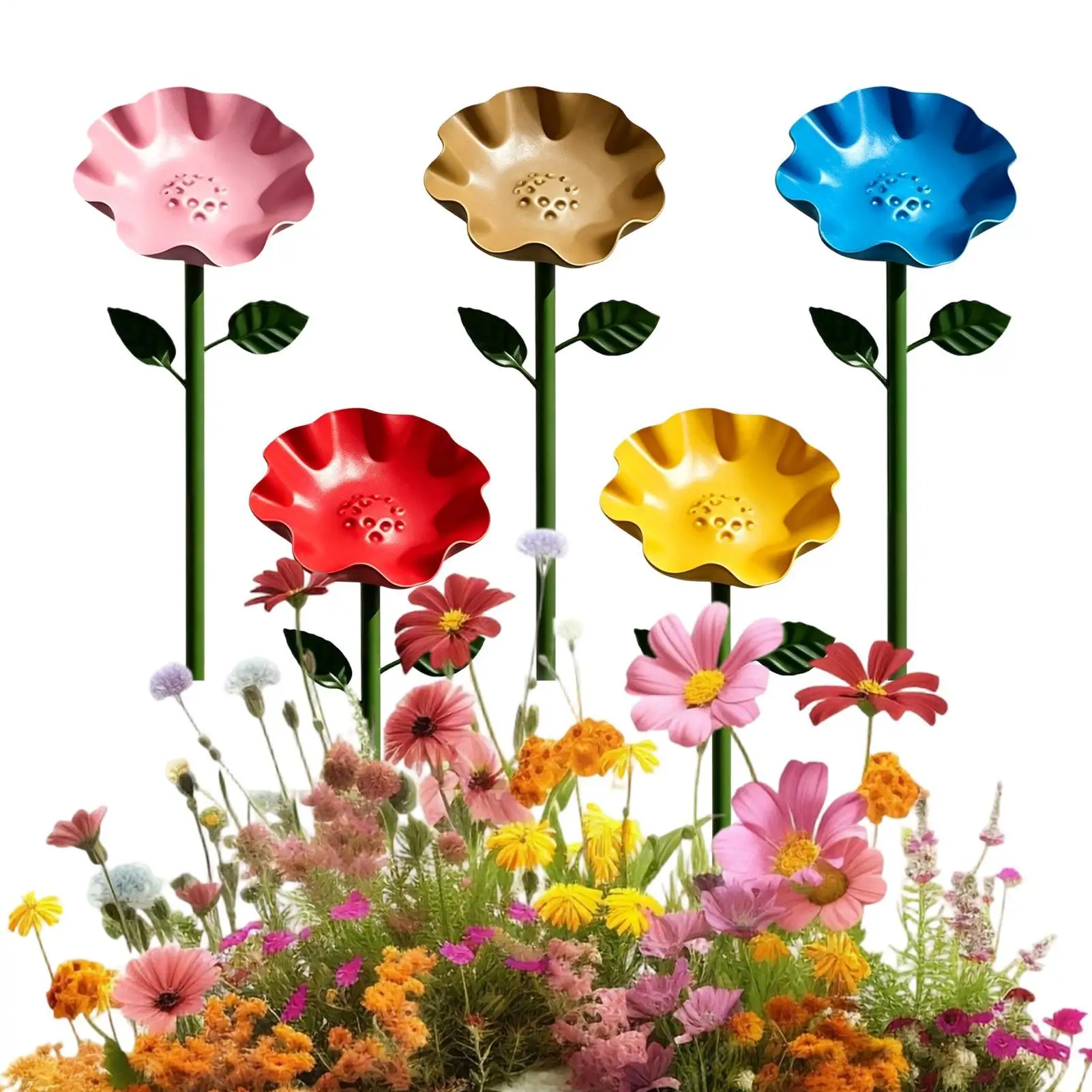 5pcs Bee Water Station Decorative Flower Shaped Metal Spike garden Flower Bee Water Dispenser Butterfly Cups For Patio Porch