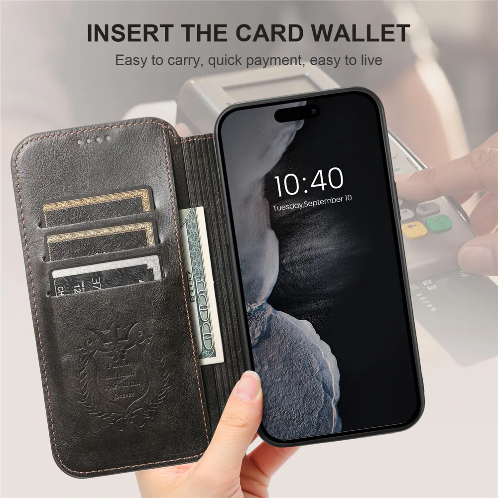 Magnetyczne etui portfel ze skóry z funkcją ładowania bezprzewodowego do iPhone'a 17 16 15 14 Pro Max 13 12 z podpórką i przegródkami na karty, kompatybilne z MagSafe — zdjęcie produktu 4