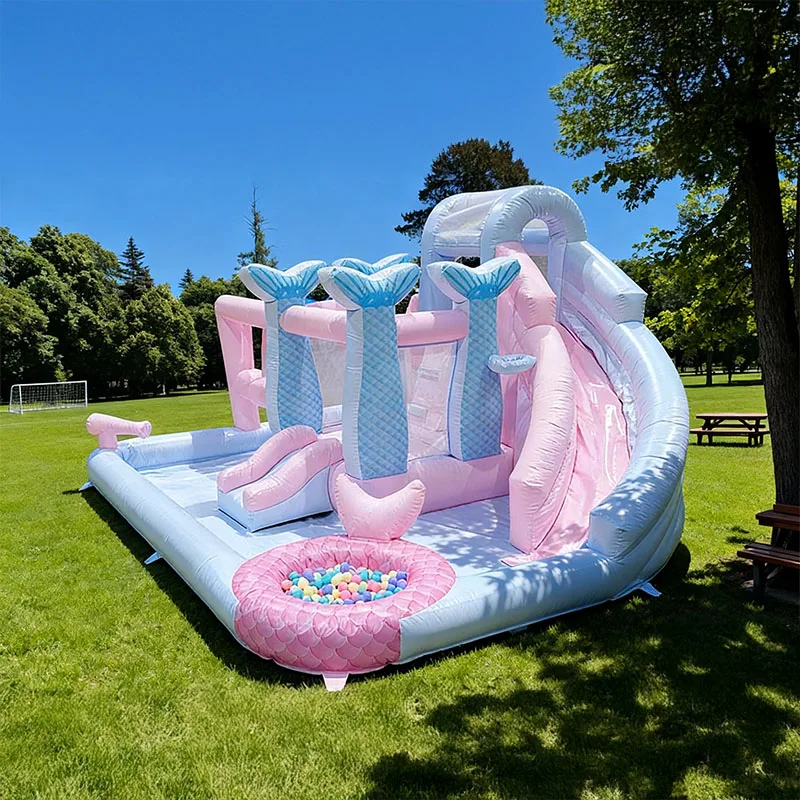 Inflatable Water Slide Castle Pink Princess Wedding Jumper For Kids Party Summer Splash Pool Children Gift Heavy Duty New