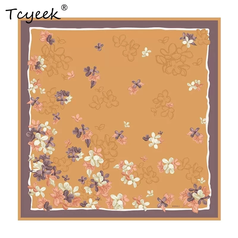 

Tcyeek, 16MM 100%Mulberry Slik Elegant Kerchief, 105cm Women Floral Print, Gifts Original Design Scarf, Summer Autumn A46278QM