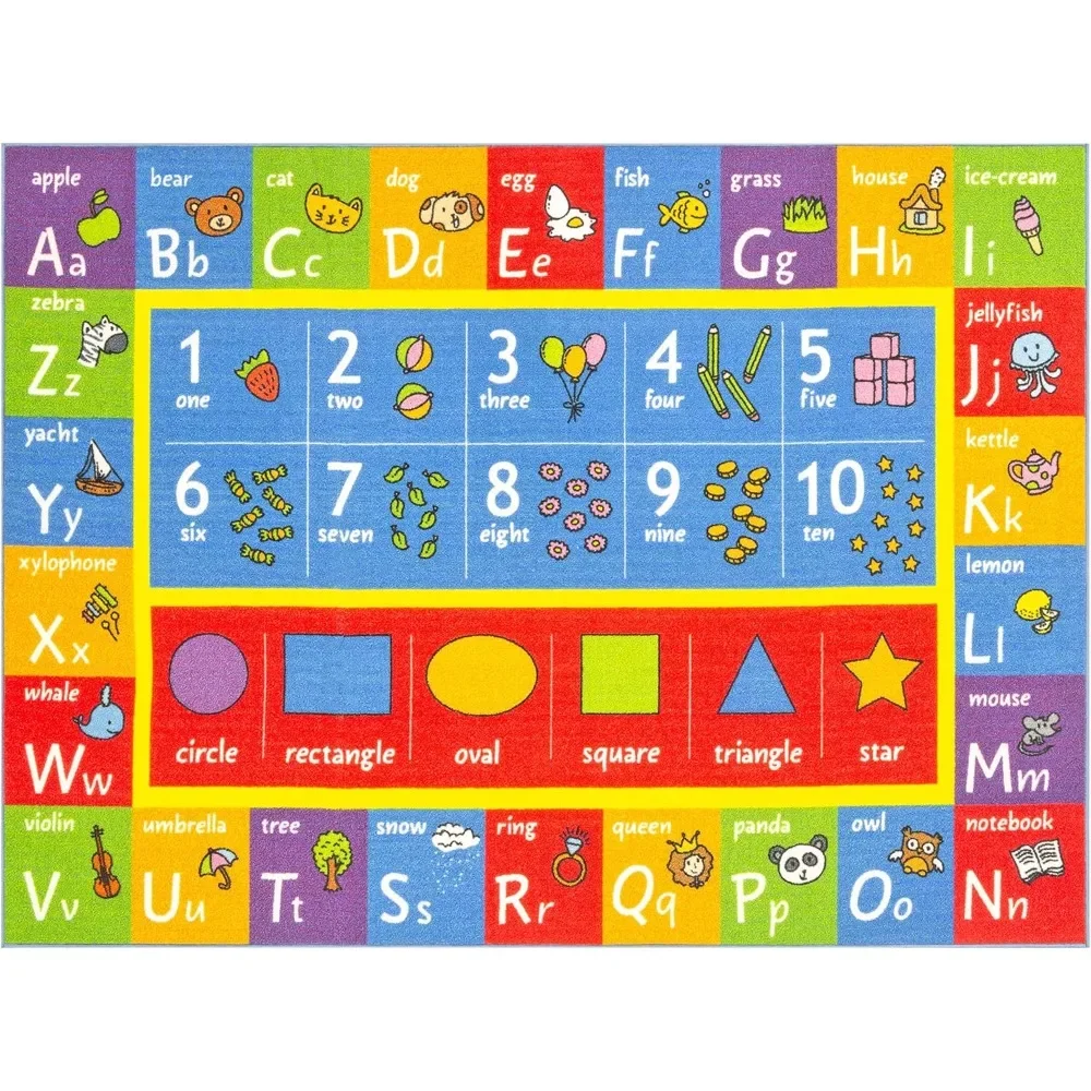 

Numbers and Shapes Educational Learning & Fun Game Play Area Non Slip Boy Girl Kids Rug Carpet for Children Bedroom