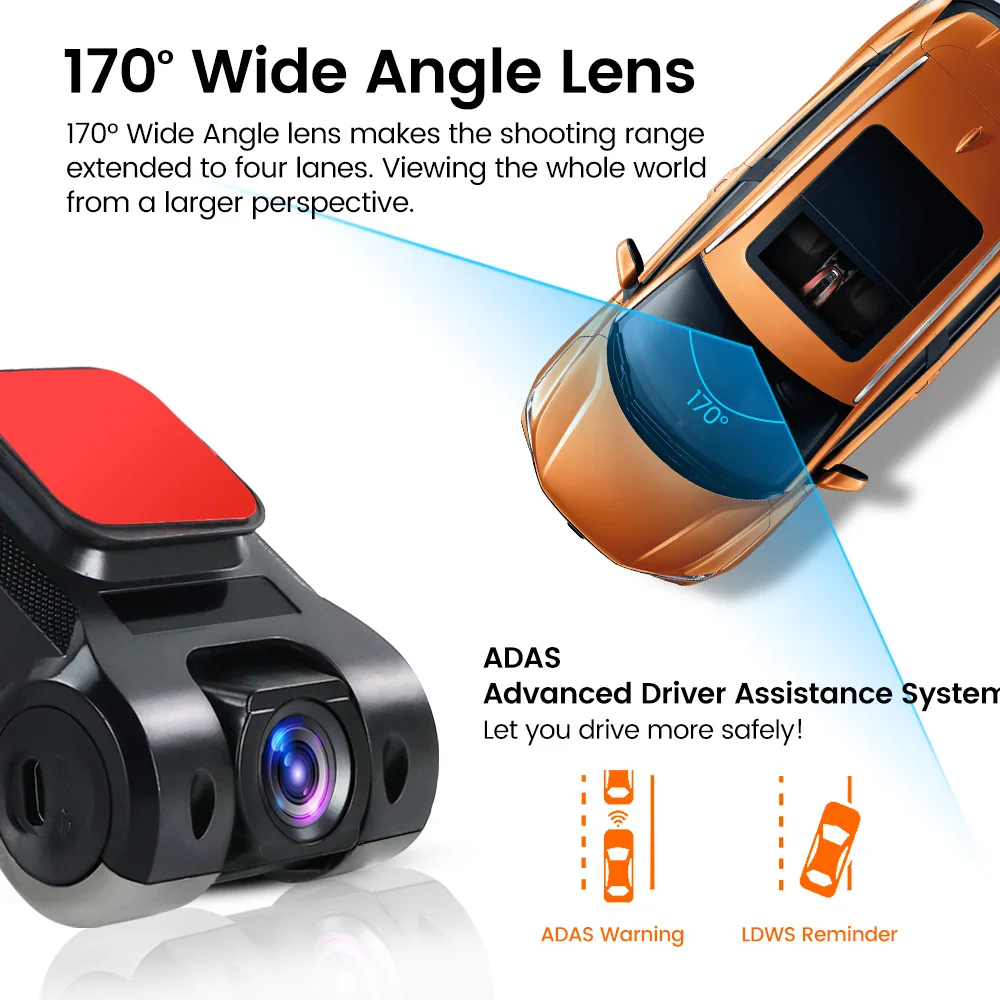 Car Android Navigator USB HD 720P 170° DVR Driving Recorder Media Comes with ADAS Driving Assistance Function Recorder Night