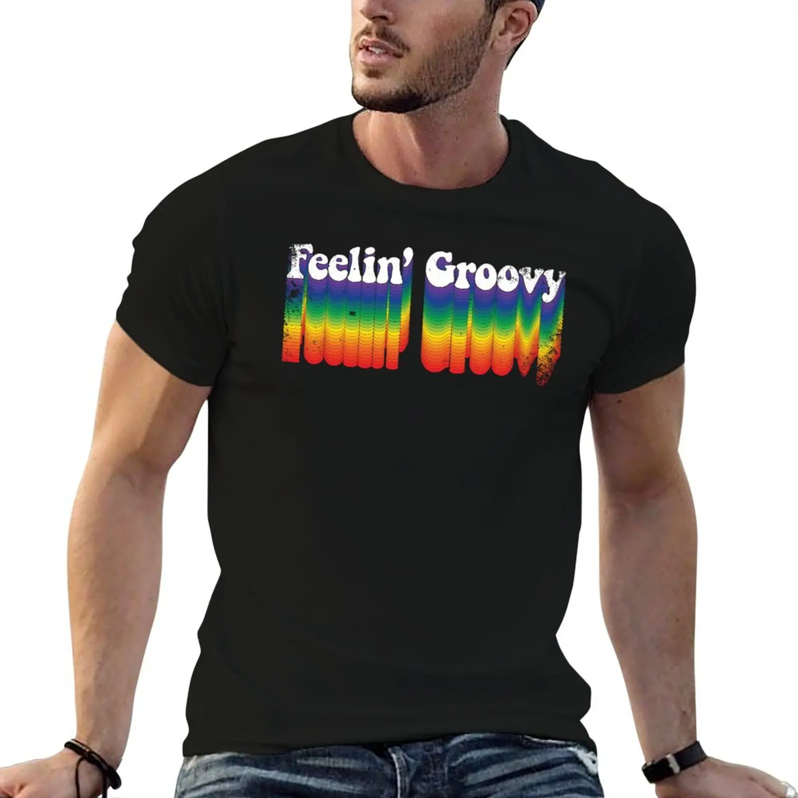 Retro Feeling Groovy T-Shirt cotton graphic tees baggy shirts vintage anime shirt T-shirt men