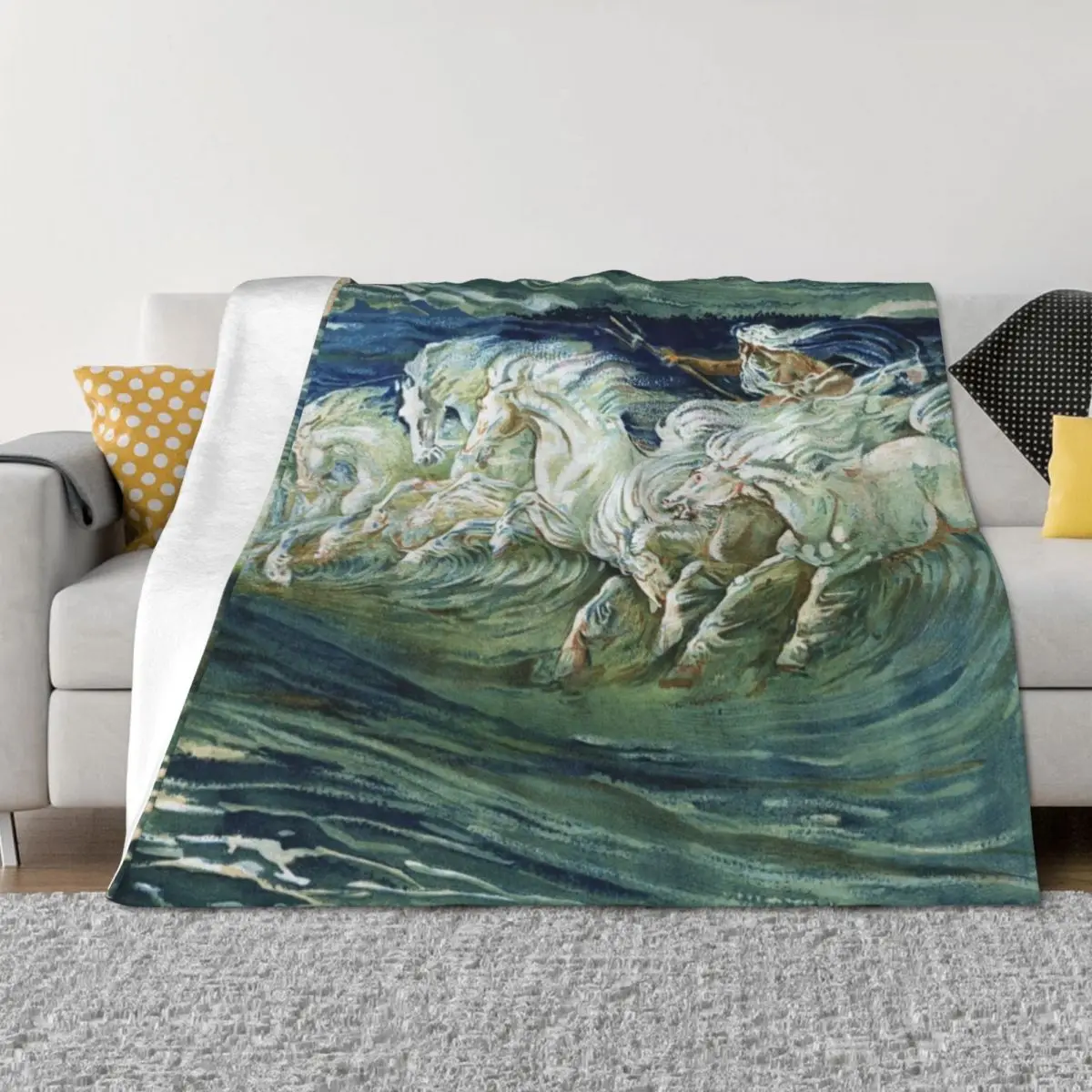 

SEA HORSES OF NEPTUNE AMONG WAVES Throw Blanket Fashion Sofas Shaggy Blankets For Bed Soft Blankets