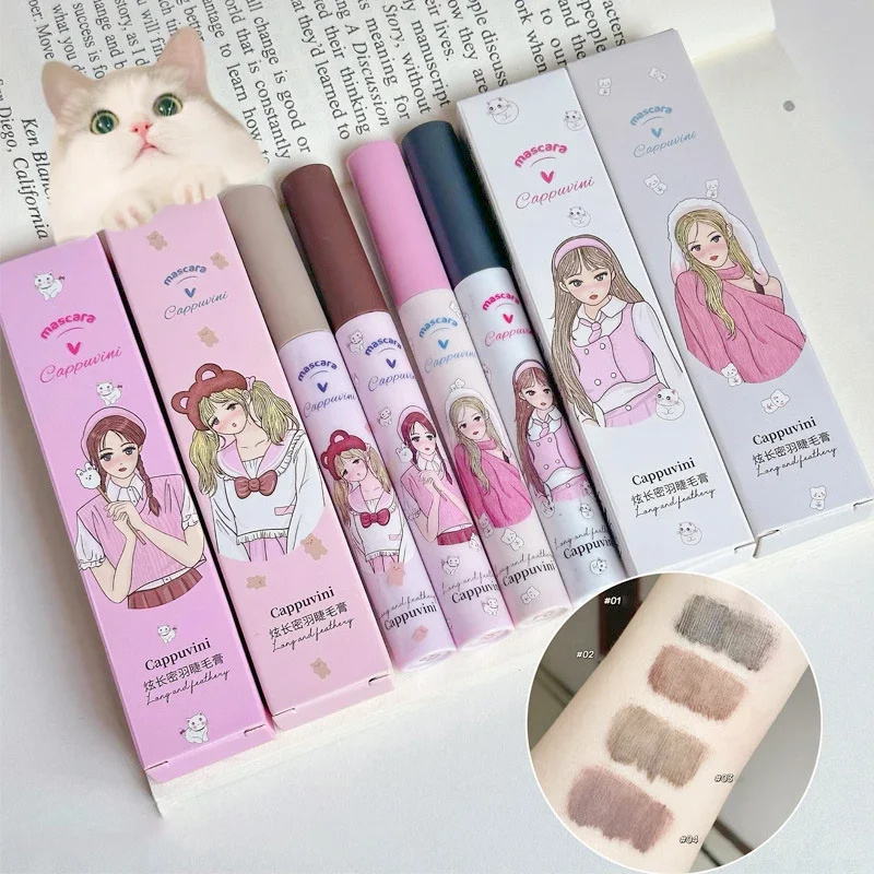 Cartoon Girl Mascara Waterproof Lengthens Eyelashes Extension Black Non-smudge Lengthening Volume Silk Fiber Mascara Cosmetics