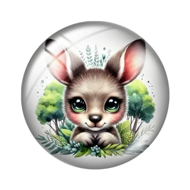 Cute Big-Eyed Woodland Animal 10pcs Coloured Drawing 12mm/16mm/18mm/25mm Round Photo Glass Cabochon Demo Flat Back Making Findin