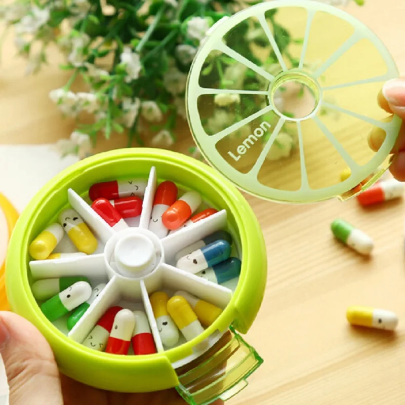 Portable Pill Box Weekly Rotating Split Fruit Points Drug Carry With You Mini Medicine Boxs Medicine Travel Pillbox