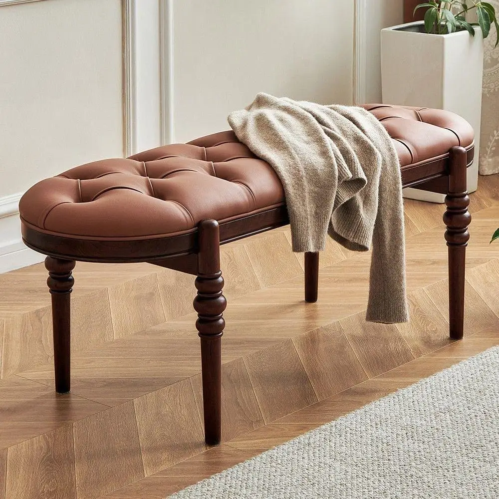 DSA retro solid wood bedside stool bedroom furniture bedside bench medium antique style home shoe changing bench