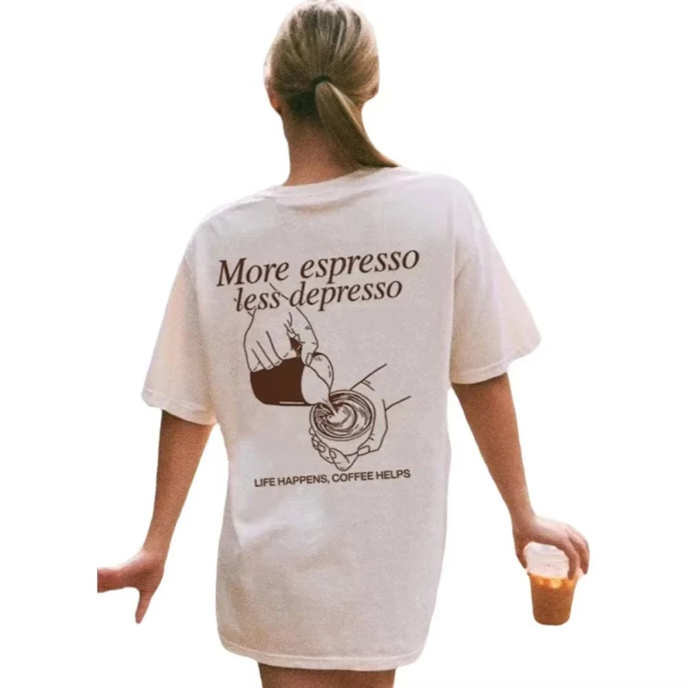 

Лето 2022, новинка 202, футболка с рисунком в стиле ретро для эспрессо, забавная футболка с изображением кофеина, бариста, свободный хлопковый модный уличный топ