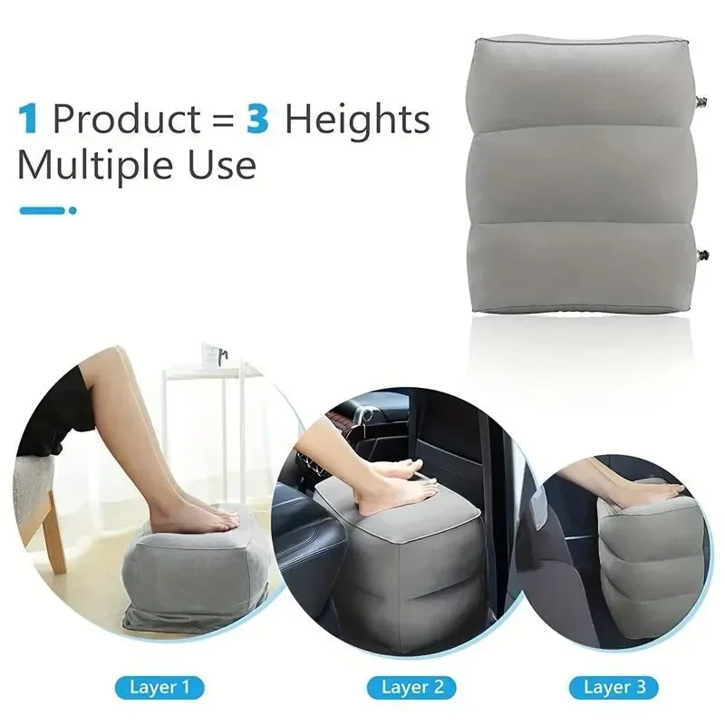 1pc Inflatable Foot Rest Pillow For Travel Portable Adjustable Three Layers Height Stool For Foot Rest Leg Cushion Pillow image 2