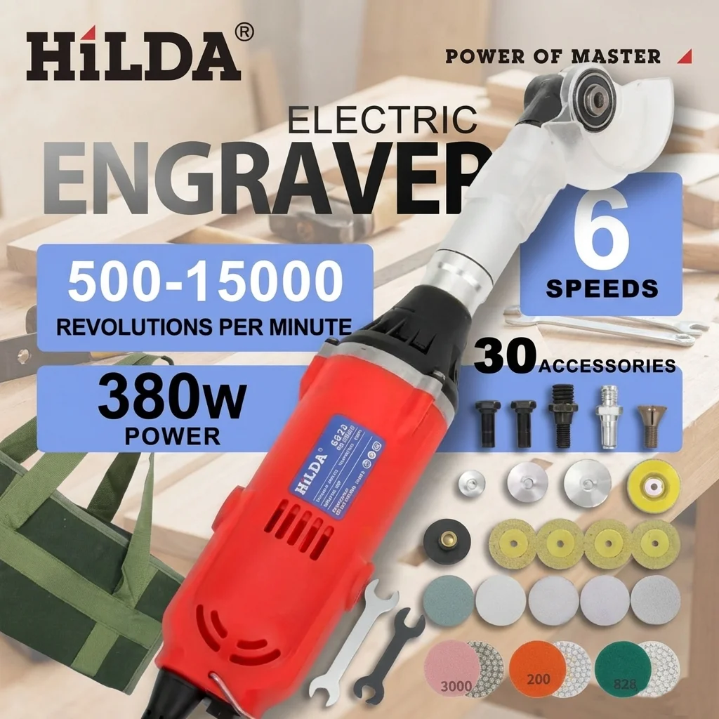HILDA 380W Powerful Electric Straight Grinder 6 Variable Speed Tile Beauty Sewing Tool Multifunctional Grinder Sander Polisher