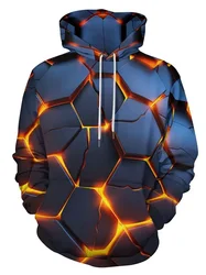 Flame Rock 3D Geometric Pattern Print Novelty Men's Hooded Sweatshirt With Drawstring Design Men's Pullover Tops Spring Autumn