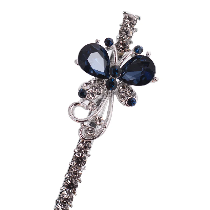 EASYA Blue Gray Rhinestone Crystal Butterfly Hairpin Headwear Hair Accessories Jewelry Sparkling Elegant Metal Hair Clips