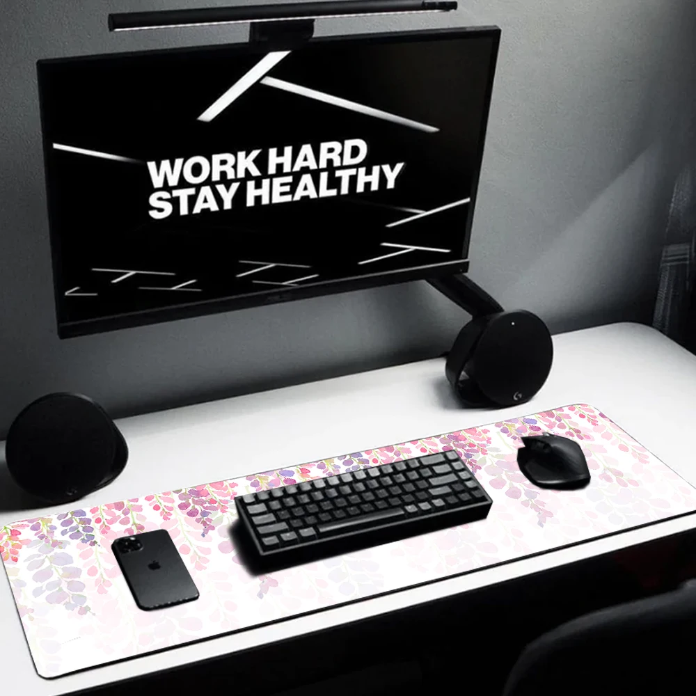 Pink Xxl Mouse Pad Flowers Plant Desk Mat Big White Custom Mousepad Aesthetic Gamer Girl Desktop Kawaii Accsesories Sublimation